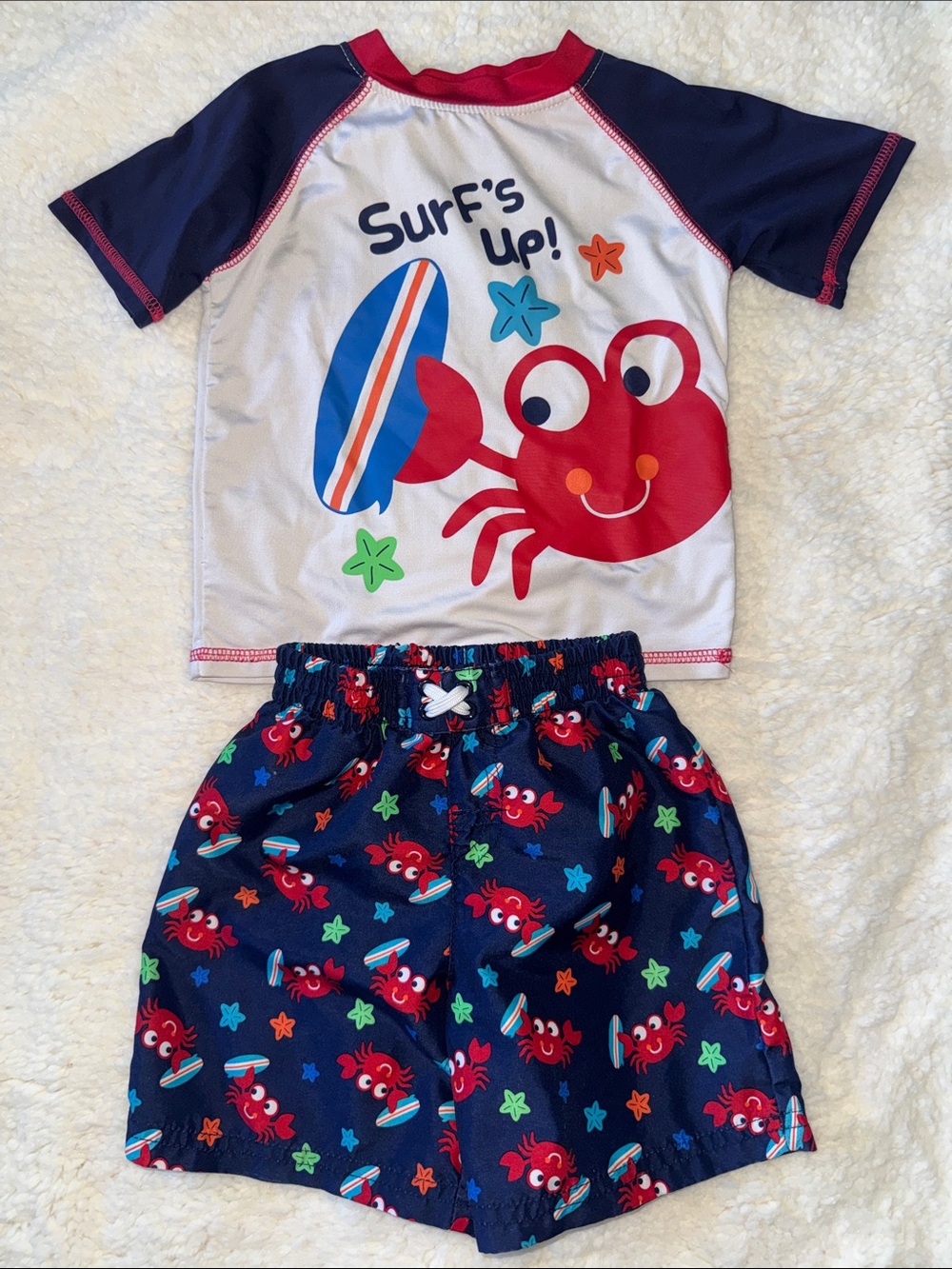 healthtex Navy, Red and White Crab Rashguard Swim Set